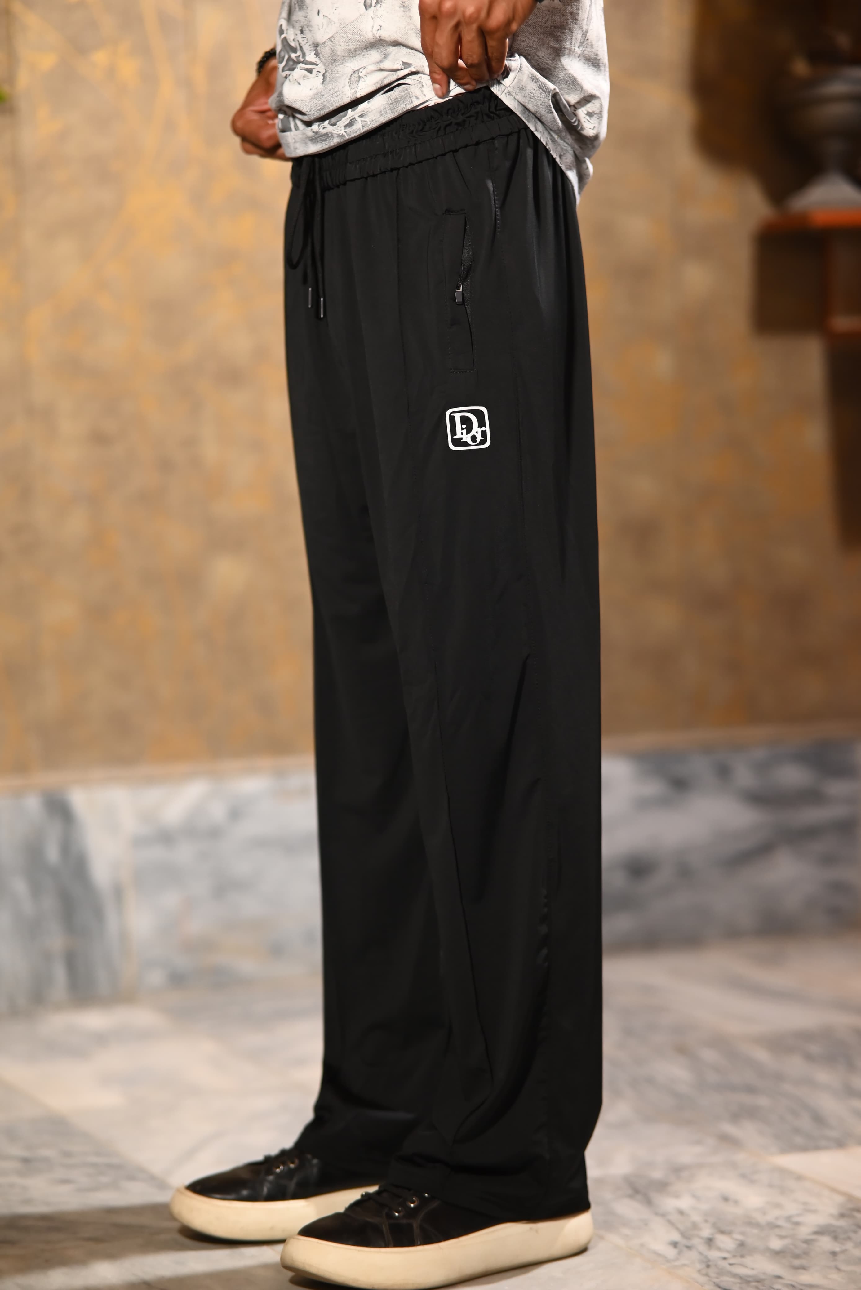 Premium Classic Combo Set — Black Tee + Beige Wide Leg Pants