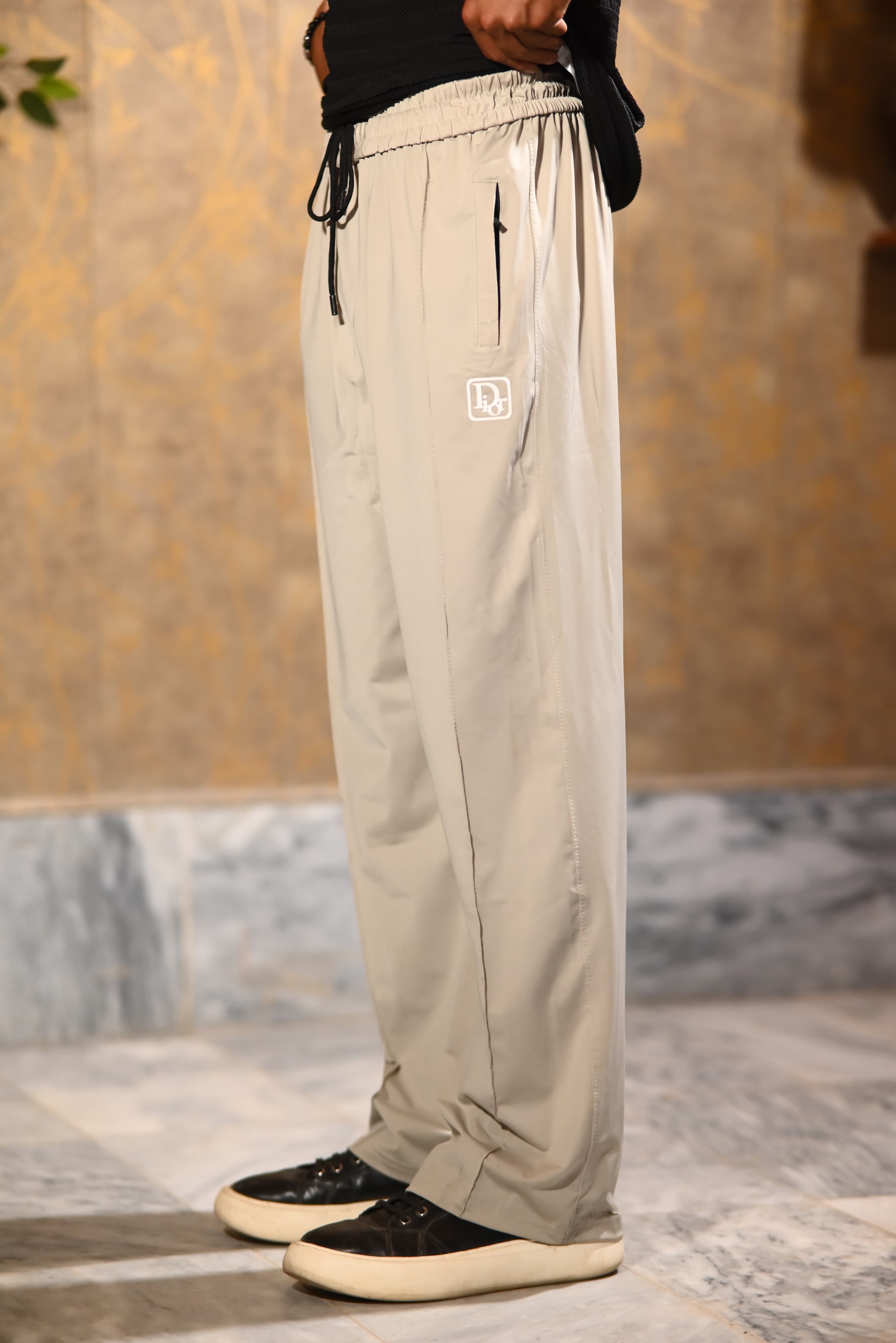 Premium Classic Combo Set — Black Tee + Beige Wide Leg Pants